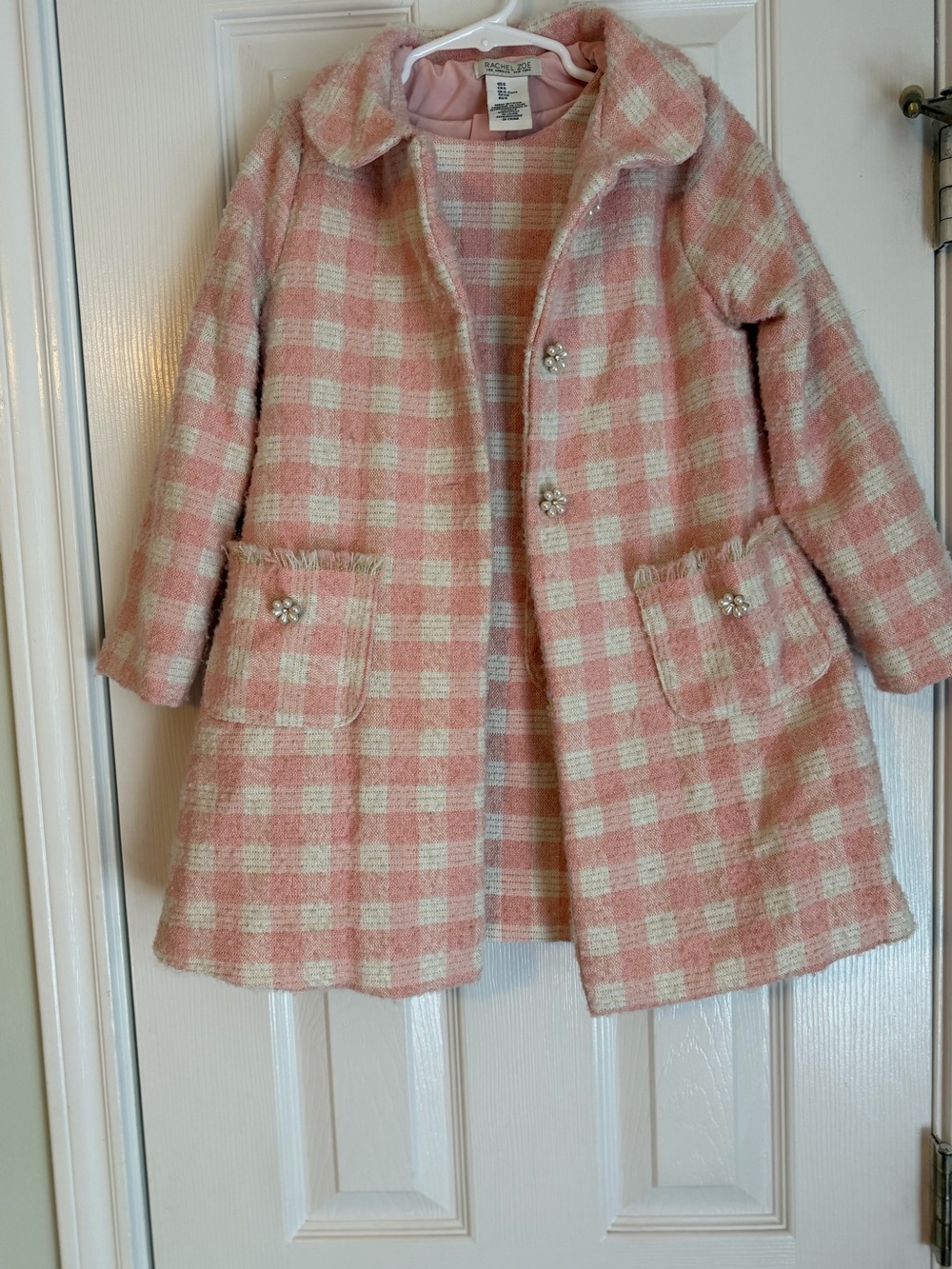Rachel zoe Girls' Pink & Cream Plaid coat and dress size 5
